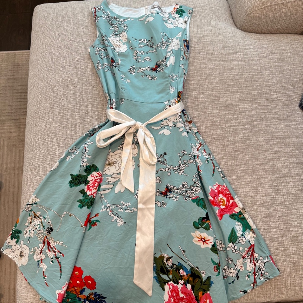 GARDENWEED Women’s Sleeveless fit & flare Party Dress, Aqua Floral Print Size M - Picture 9 of 16